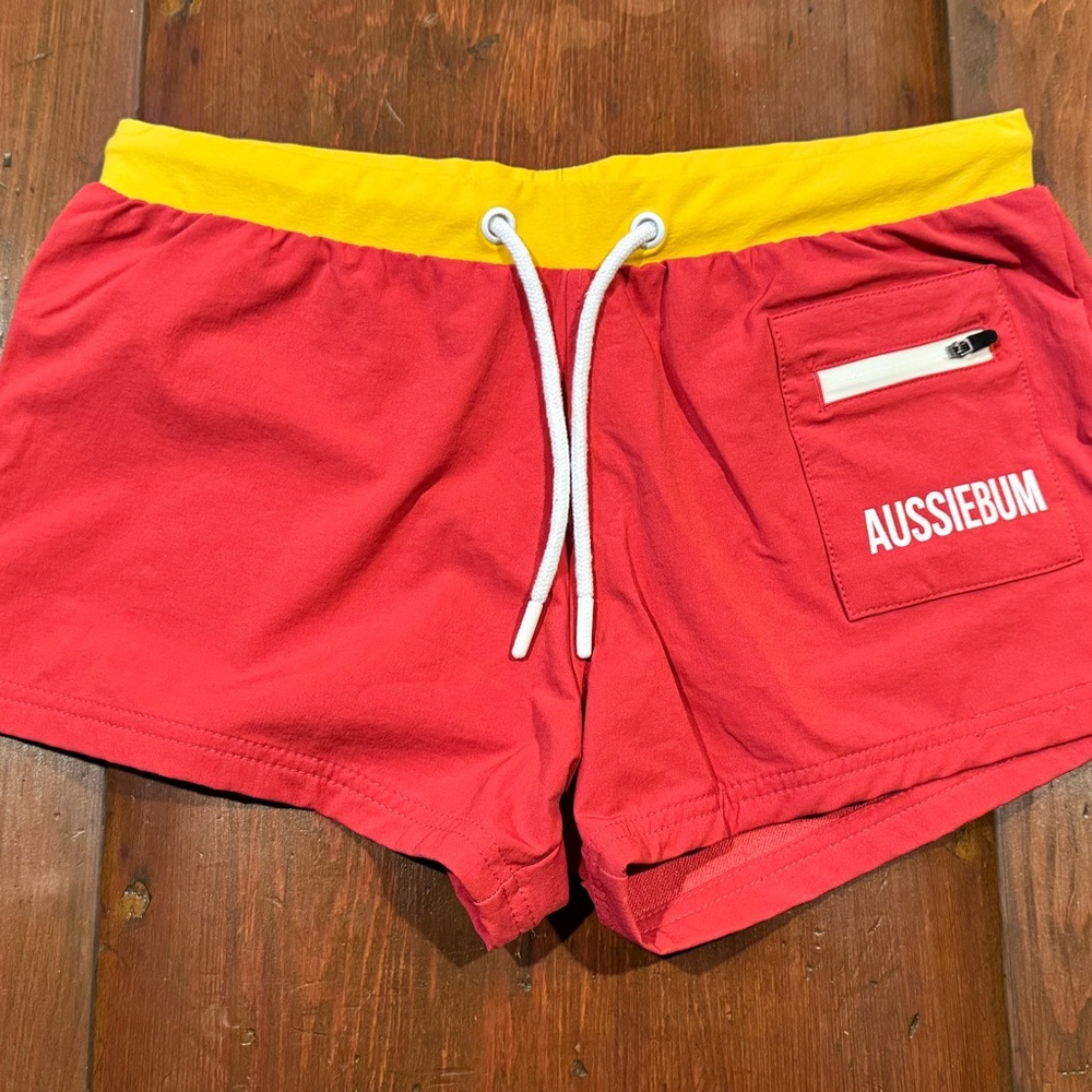 Aussiebum Medium SurfStretch Red and Yellow Boardshort Swim Trunks